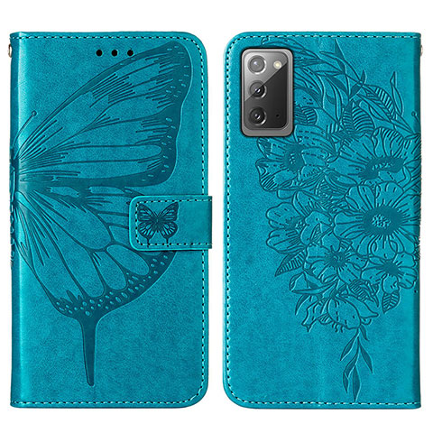 Funda de Cuero Cartera con Soporte Mariposa Carcasa Y01B para Samsung Galaxy Note 20 5G Azul