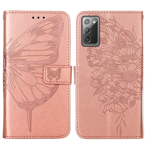 Funda de Cuero Cartera con Soporte Mariposa Carcasa Y01B para Samsung Galaxy Note 20 5G Oro Rosa