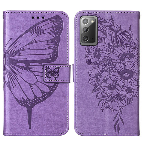 Funda de Cuero Cartera con Soporte Mariposa Carcasa Y01B para Samsung Galaxy Note 20 5G Purpura Claro