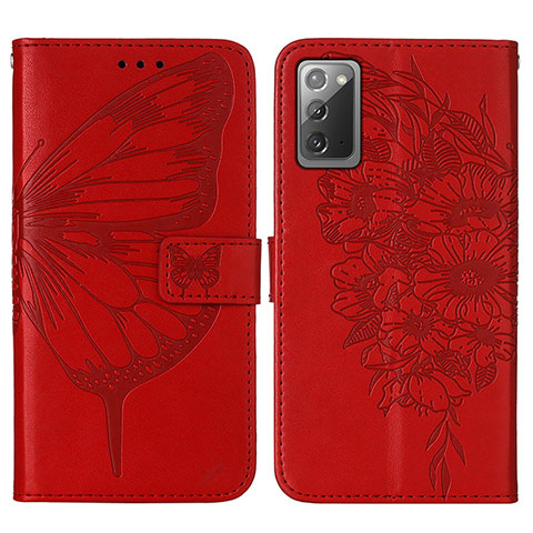 Funda de Cuero Cartera con Soporte Mariposa Carcasa Y01B para Samsung Galaxy Note 20 5G Rojo