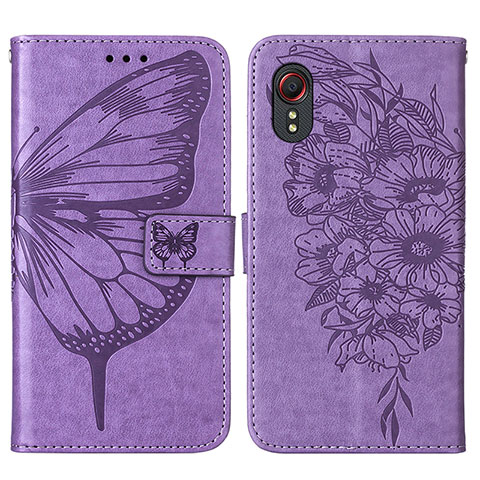 Funda de Cuero Cartera con Soporte Mariposa Carcasa Y01B para Samsung Galaxy XCover 5 SM-G525F Purpura Claro