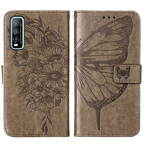 Funda de Cuero Cartera con Soporte Mariposa Carcasa Y01B para Vivo iQOO U1 Gris