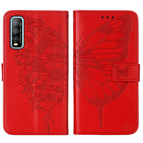 Funda de Cuero Cartera con Soporte Mariposa Carcasa Y01B para Vivo iQOO U1 Rojo