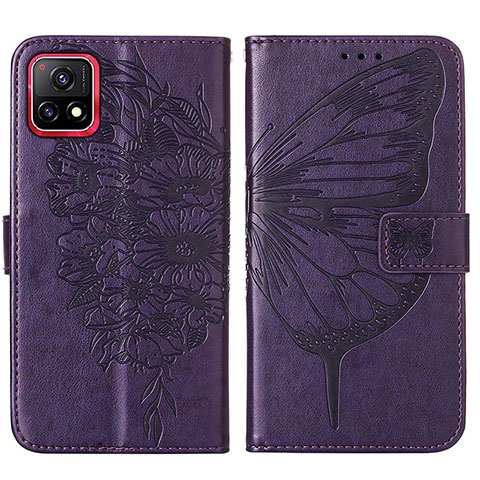 Funda de Cuero Cartera con Soporte Mariposa Carcasa Y01B para Vivo iQOO U3 5G Morado