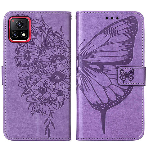 Funda de Cuero Cartera con Soporte Mariposa Carcasa Y01B para Vivo iQOO U3 5G Purpura Claro