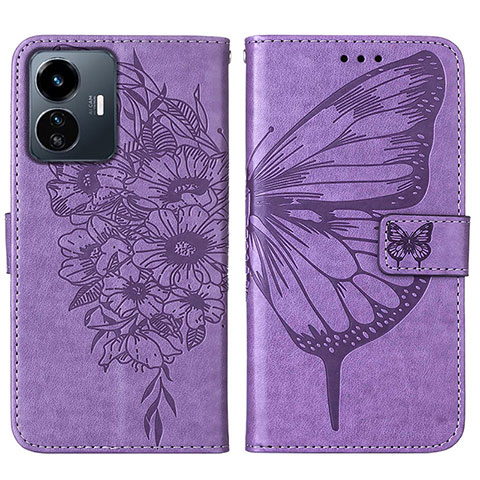 Funda de Cuero Cartera con Soporte Mariposa Carcasa Y01B para Vivo iQOO Z6 Lite 5G Purpura Claro