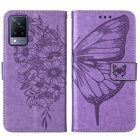 Funda de Cuero Cartera con Soporte Mariposa Carcasa Y01B para Vivo V21 5G Purpura Claro