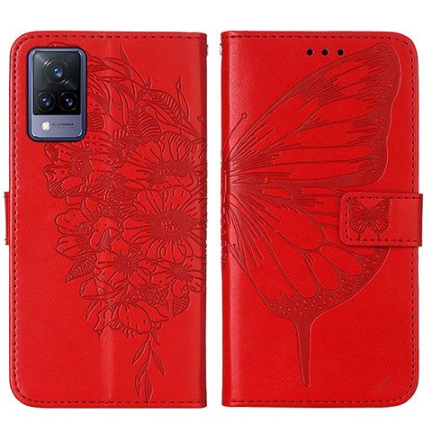 Funda de Cuero Cartera con Soporte Mariposa Carcasa Y01B para Vivo V21 5G Rojo