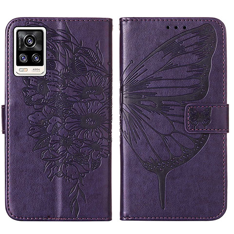 Funda de Cuero Cartera con Soporte Mariposa Carcasa Y01B para Vivo V21e 4G Morado