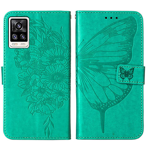 Funda de Cuero Cartera con Soporte Mariposa Carcasa Y01B para Vivo V21e 4G Verde