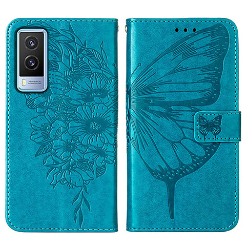 Funda de Cuero Cartera con Soporte Mariposa Carcasa Y01B para Vivo V21e 5G Azul