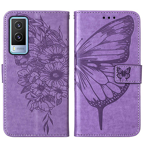 Funda de Cuero Cartera con Soporte Mariposa Carcasa Y01B para Vivo V21e 5G Purpura Claro