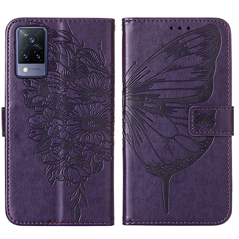 Funda de Cuero Cartera con Soporte Mariposa Carcasa Y01B para Vivo V21s 5G Morado