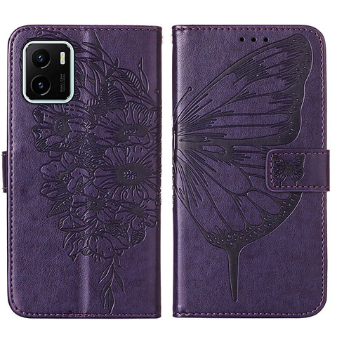 Funda de Cuero Cartera con Soporte Mariposa Carcasa Y01B para Vivo Y01 Morado