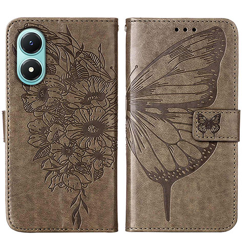 Funda de Cuero Cartera con Soporte Mariposa Carcasa Y01B para Vivo Y02S Gris