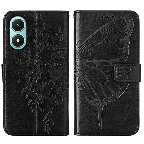 Funda de Cuero Cartera con Soporte Mariposa Carcasa Y01B para Vivo Y02S Negro