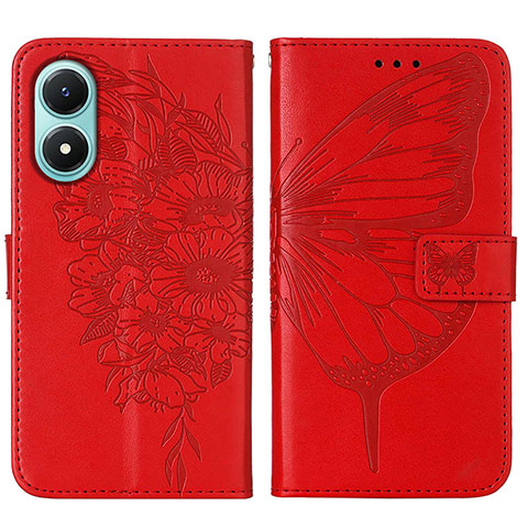 Funda de Cuero Cartera con Soporte Mariposa Carcasa Y01B para Vivo Y02S Rojo