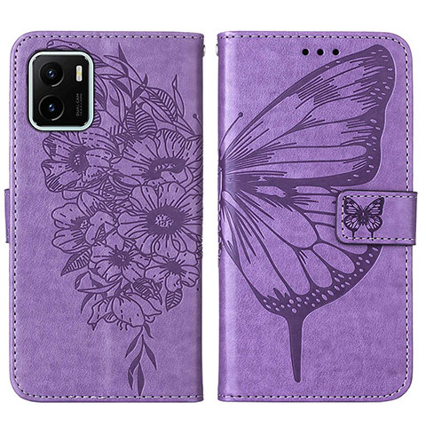 Funda de Cuero Cartera con Soporte Mariposa Carcasa Y01B para Vivo Y10 t1 Purpura Claro