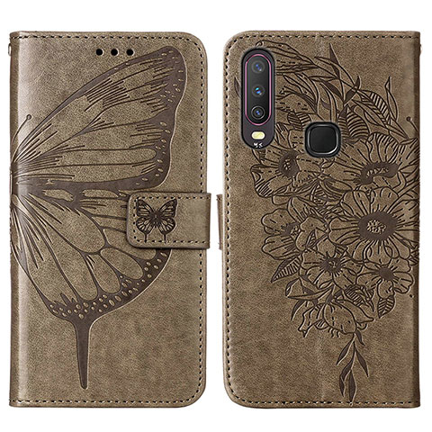 Funda de Cuero Cartera con Soporte Mariposa Carcasa Y01B para Vivo Y12 Gris