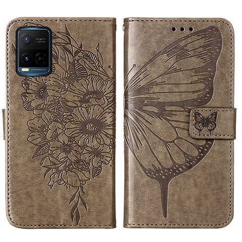 Funda de Cuero Cartera con Soporte Mariposa Carcasa Y01B para Vivo Y21G Gris