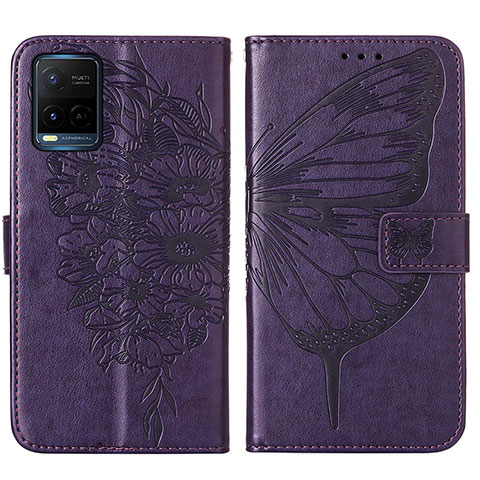 Funda de Cuero Cartera con Soporte Mariposa Carcasa Y01B para Vivo Y21G Morado