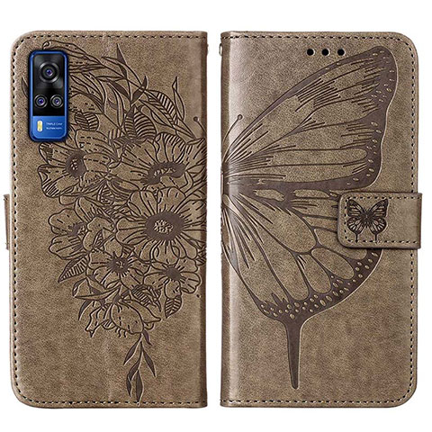 Funda de Cuero Cartera con Soporte Mariposa Carcasa Y01B para Vivo Y31 (2021) Gris