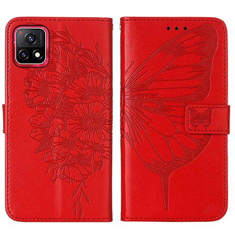 Funda de Cuero Cartera con Soporte Mariposa Carcasa Y01B para Vivo Y31s 5G Rojo