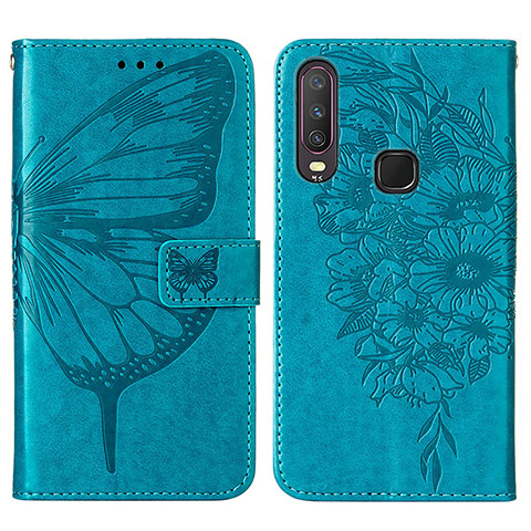 Funda de Cuero Cartera con Soporte Mariposa Carcasa Y01B para Vivo Y3s Azul