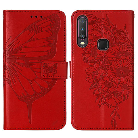 Funda de Cuero Cartera con Soporte Mariposa Carcasa Y01B para Vivo Y3s Rojo