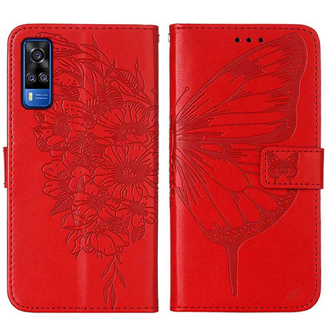 Funda de Cuero Cartera con Soporte Mariposa Carcasa Y01B para Vivo Y51 (2021) Rojo