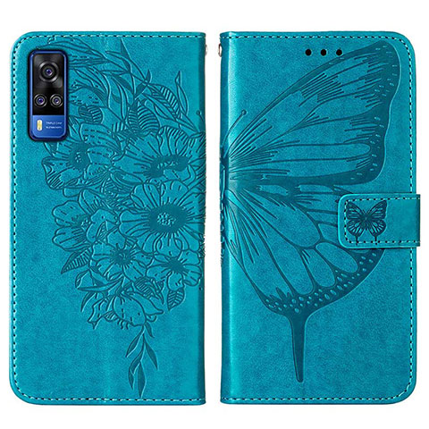 Funda de Cuero Cartera con Soporte Mariposa Carcasa Y01B para Vivo Y51A Azul