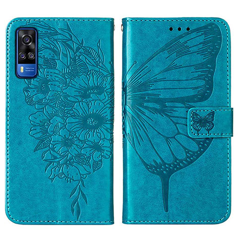 Funda de Cuero Cartera con Soporte Mariposa Carcasa Y01B para Vivo Y53s 4G Azul