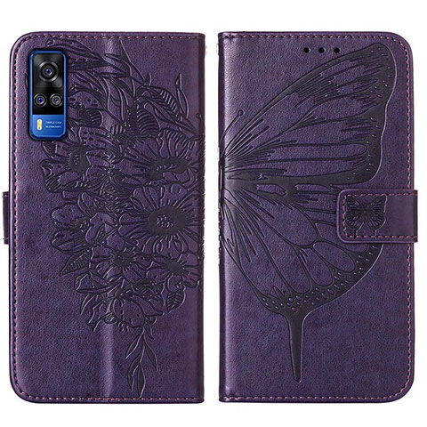 Funda de Cuero Cartera con Soporte Mariposa Carcasa Y01B para Vivo Y53s NFC Morado