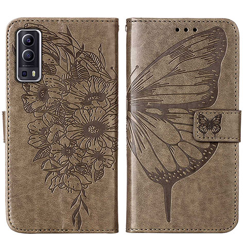 Funda de Cuero Cartera con Soporte Mariposa Carcasa Y01B para Vivo Y72 5G Gris