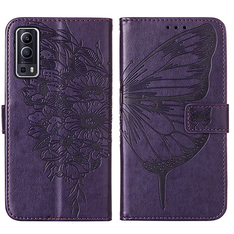 Funda de Cuero Cartera con Soporte Mariposa Carcasa Y01B para Vivo Y72 5G Morado