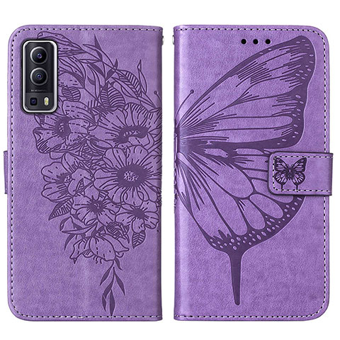 Funda de Cuero Cartera con Soporte Mariposa Carcasa Y01B para Vivo Y72 5G Purpura Claro