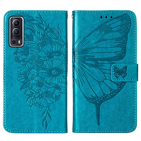 Funda de Cuero Cartera con Soporte Mariposa Carcasa Y01B para Vivo Y75s 5G Azul