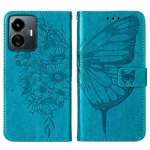 Funda de Cuero Cartera con Soporte Mariposa Carcasa Y01B para Vivo Y77 5G Azul