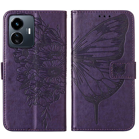 Funda de Cuero Cartera con Soporte Mariposa Carcasa Y01B para Vivo Y77e 5G Morado