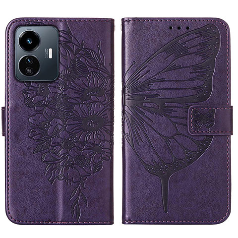 Funda de Cuero Cartera con Soporte Mariposa Carcasa Y01B para Vivo Y77e t1 Morado