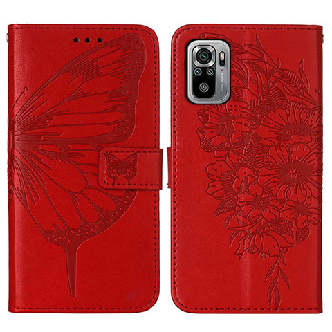 Funda de Cuero Cartera con Soporte Mariposa Carcasa Y01B para Xiaomi Poco M5S Rojo