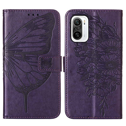 Funda de Cuero Cartera con Soporte Mariposa Carcasa Y01B para Xiaomi Redmi K40 5G Morado