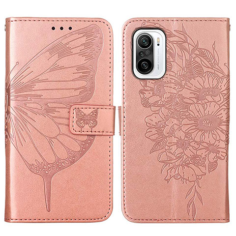 Funda de Cuero Cartera con Soporte Mariposa Carcasa Y01B para Xiaomi Redmi K40 5G Oro Rosa