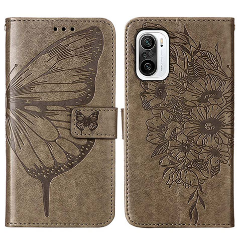 Funda de Cuero Cartera con Soporte Mariposa Carcasa Y01B para Xiaomi Redmi K40 Pro 5G Gris