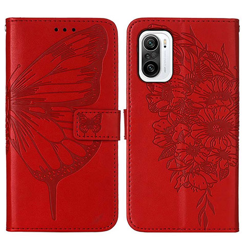 Funda de Cuero Cartera con Soporte Mariposa Carcasa Y01B para Xiaomi Redmi K40 Pro+ Plus 5G Rojo