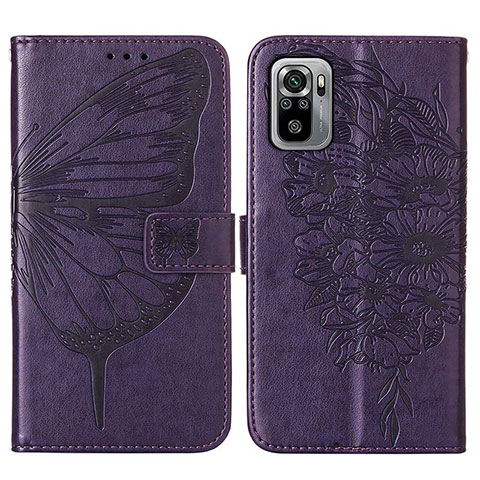 Funda de Cuero Cartera con Soporte Mariposa Carcasa Y01B para Xiaomi Redmi Note 10 4G Morado