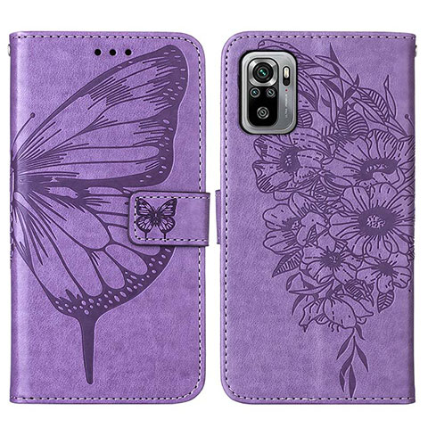 Funda de Cuero Cartera con Soporte Mariposa Carcasa Y01B para Xiaomi Redmi Note 10 4G Purpura Claro