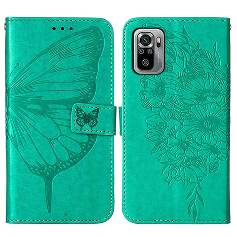 Funda de Cuero Cartera con Soporte Mariposa Carcasa Y01B para Xiaomi Redmi Note 10 4G Verde