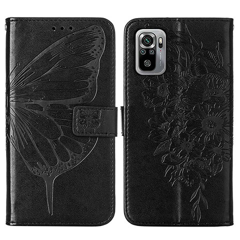 Funda de Cuero Cartera con Soporte Mariposa Carcasa Y01B para Xiaomi Redmi Note 10S 4G Negro