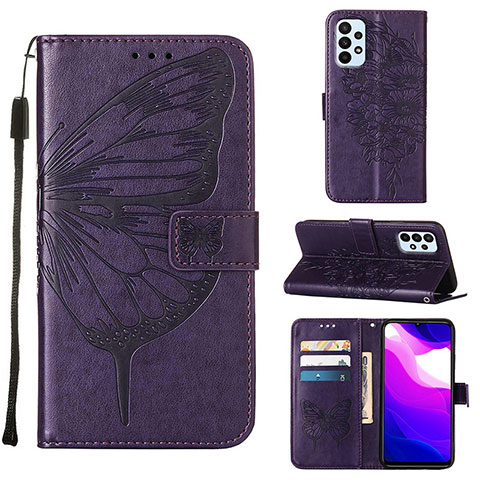 Funda de Cuero Cartera con Soporte Mariposa Carcasa Y02B para Samsung Galaxy A23 4G Morado